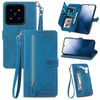 Custodia per telefono in pelle con cerniera fiore goffrato per Xiaomi 14 Pro (blu)