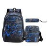 Set di zaini per studenti in tre pezzi Zaino da viaggio per esterni casual di grande capacità (mimetico blu)