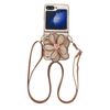 Per Samsung Galaxy Z Flip5 Custodia per telefono con motivo intrecciato 3D a fiori in filato colorato con cordino (arancione)