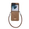 Per Samsung Galaxy Z Flip5 comoda custodia per telefono in peluche corto a copertura totale con cinturino da polso (marrone)