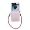 Per Samsung Galaxy Z Flip5 comoda custodia per telefono a copertura totale corta in peluche con cinturino da polso (rosa)