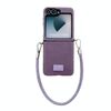 Per Samsung Galaxy Z Flip5 comoda custodia per telefono in peluche corto a copertura totale con cinturino da polso (viola)