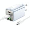 hoco N49 Glorious PD65W 2 x set caricabatterie Type-C/USB-C e USB-A con cavo di ricarica Type-C-Type-C da 1 m, spina UE (blu)