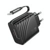 Caricabatterie hoco N58 Full PD30W Type-C / USB-C a doppia porta con cavo retrattile, tipo di spina: spina UE (nero)