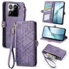 Per Xiaomi 15 Custodia per telefono in pelle con fibbia laterale con cerniera geometrica (viola)