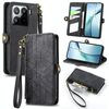 Per Xiaomi 15 Custodia per telefono in pelle con fibbia laterale con cerniera geometrica (nero)