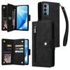 Per OnePlus Nord 200 5G Rivet Buckle 9 carte Custodia in pelle a tre pieghe per telefono (nero)