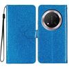 Custodia per telefono in pelle flip glitterata per Honor X9c 5G (blu)