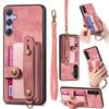 Per Samsung Galaxy S25 5G Retro Cross Wristband Portafoglio Custodia in pelle per telefono (rosa)
