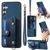 Per Samsung Galaxy S25 5G Retro Cross Wristband Portafoglio Custodia in pelle per telefono (blu)