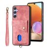 Per Samsung Galaxy S25 5G Retro Card Wallet Fold Custodia in pelle per telefono con cinturino (rosa)