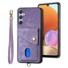Per Samsung Galaxy S25+ 5G Retro Card Wallet Fold Custodia in pelle per telefono con cinturino (viola)
