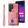 Per Samsung Galaxy S25 Ultra 5G Retro Card Wallet Fold Custodia in pelle per telefono con cinturino (rosa)