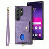 Per Samsung Galaxy S25 Ultra 5G Retro Card Wallet Fold Custodia in pelle per telefono con cinturino (viola)
