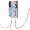 Per Samsung Galaxy S25 Ultra 5G Custodia antiurto in TPU IMD con motivo galvanico e cordino da collo (marmo blu Via Lattea)