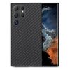 Per Samsung Galaxy S25 Ultra 5G Custodia per telefono con cover posteriore in pelle con trama in fibra di carbonio (nero)