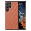 Per Samsung Galaxy S25 Ultra 5G Custodia per telefono con cover posteriore in pelle con trama in fibra di carbonio (marrone)