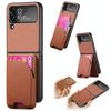 Per Samsung Galaxy Z Flip4 Twill Tessuto Pelle Pelle Carta Borsa Magnetica Posteriore Custodia per Telefono (Marrone)
