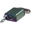 Caricabatteria da auto con doppio cavo retrattile, luce ambiente di funzionamento, display della tensione, porta: tipo C + tipo C
