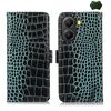 Per Xiaomi Poco X7 Pro Custodia per telefono in pelle di vacchetta con strato superiore in coccodrillo (verde)