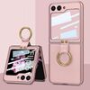 Per Samsung Galaxy Z Flip6 GKK Custodia per telefono in pelle ultra sottile integrata con supporto ad anello (rosa)