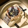 Orologio al quarzo luminoso con volano impermeabile BINBOND B3103 30M, colore: oro rosa inter-nero rosso
