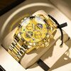 Orologio al quarzo luminoso con volano impermeabile BINBOND B3103 30M, colore: superficie oro pieno-oro