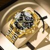 Orologio al quarzo luminoso con volano impermeabile BINBOND B3103 30M, colore: oro pieno-nero-anello oro