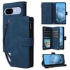 Per Google Pixel 9a Custodia in pelle per telefono multifunzionale con portafoglio multi-carta (blu)