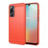 Per Samsung Galaxy M16 5G Custodia per telefono in TPU con texture spazzolata in fibra di carbonio (rosso)