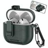 Custodia per auricolari wireless AirPods 4 in pelle con gancio e supporto (verde militare)