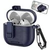 Per AirPods 4 Custodia per auricolari wireless in pelle con gancio e supporto (blu scuro)