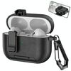 Per AirPods Pro 2 Custodia per auricolari wireless in pelle con gancio e supporto (nero)