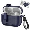 Per AirPods Pro 2 Custodia per auricolari wireless in pelle con gancio e supporto (blu scuro)