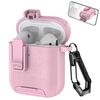 Per AirPods 1/2 Custodia per auricolari wireless in pelle con gancio e supporto (rosa)
