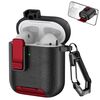 Per AirPods 1/2 Custodia per auricolari wireless in pelle con gancio e supporto (nero rosso)