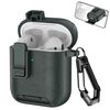 Per AirPods 1/2 Custodia per auricolari wireless in pelle con gancio e supporto (verde militare)