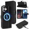 Per iPhone 16 Custodia per telefono MagSafe in vera pelle con portafoglio per carte (nero)