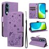 Custodia in pelle con stampa gatto e ape per vivo Y29S 5G / Y04 (viola)