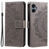 Per Samsung Galaxy A06 5G / 4G Custodia per telefono in pelle goffrata con fiore Totem con cordino (grigio)