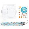 Per Fuji instax mini SE Borsa fotografica Custodia in cristallo Tracolla Corda Adesivo Set (Blue Beach Travel)