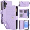 Per Samsung Galaxy S25+ / S24+ 5G YM016 Custodia per telefono in pelle con cerniera rombica e cordino (viola chiaro)