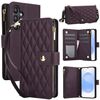 Per Samsung Galaxy S25+ / S24+ 5G YM016 Custodia in pelle con cerniera rombica e cordino (viola scuro)