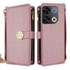 Per itel P65 Custodia a tracolla in pelle con texture a croce (oro rosa)