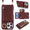 Per iPhone XR Portafoglio con cerniera a tracolla Porta anelli Custodia per telefono in pelle Litchi (vino rosso)
