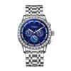 Orologio meccanico automatico Dulunwe impermeabile 30m con zircone luminoso, colore: cinturino in acciaio blu 6050