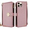 Per iPhone 13 Pro Custodia per telefono in pelle con tracolla e texture incrociata (oro rosa)