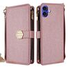 Per iPhone 16 Custodia per telefono in pelle con tracolla e texture incrociata (oro rosa)