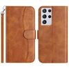 Per Samsung Galaxy S21 Ultra 5G Custodia in pelle a forma di S con doppia piegatura (marrone)