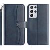 Per Samsung Galaxy S21 Ultra 5G Custodia in pelle a forma di S a doppia piega (blu navy)